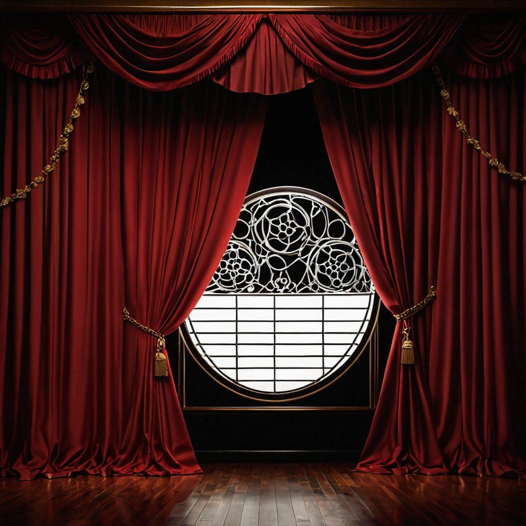 A captivating film reel unraveling with soft, sensual hues, featuring silhouettes of iconic erotic film scenes intertwined with delicate floral patterns. The background is a dimly lit theater with plush red curtains, inviting viewers into a world of adult entertainment. Emphasize an alluring atmosphere with subtle glimmers of light dancing across the frames. elegant design. vibrant colors. cinematic style.